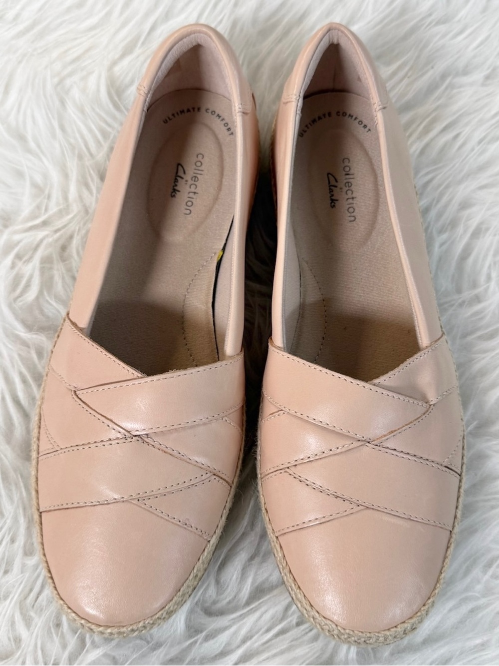 Clarks Collection Women's Size 9 W Blush Leather Espadrilles Danelly Shine Shoes
